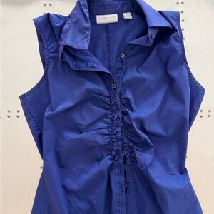 New York & Company Sleeveless Ruched Button-Down Shirt - Blue